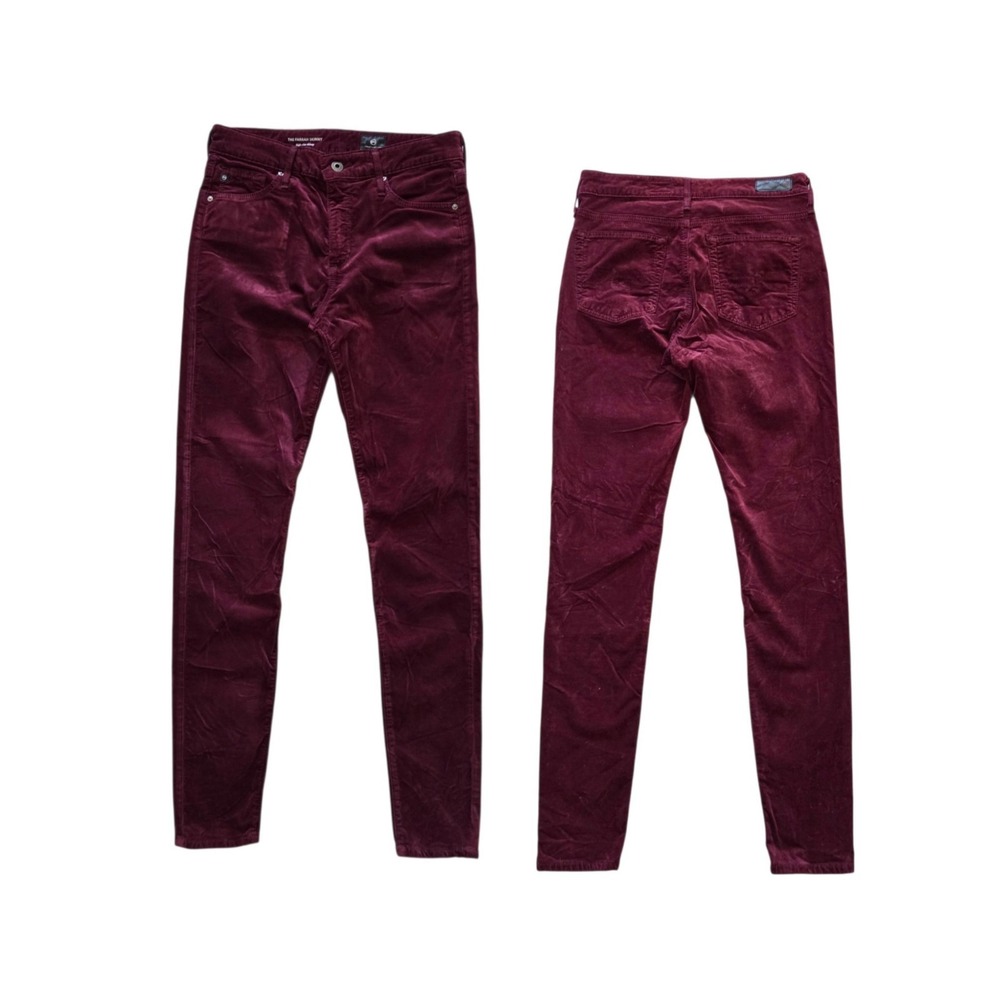 AG Adriano Goldschmied Farrah High Rise Skinny Jeans Velvet Pants sz 28 Burgundy